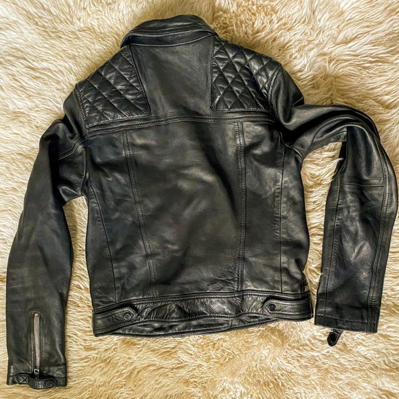 All Saints Quilted Leather Biker Jacket Size 6 - Picture 2 of 8